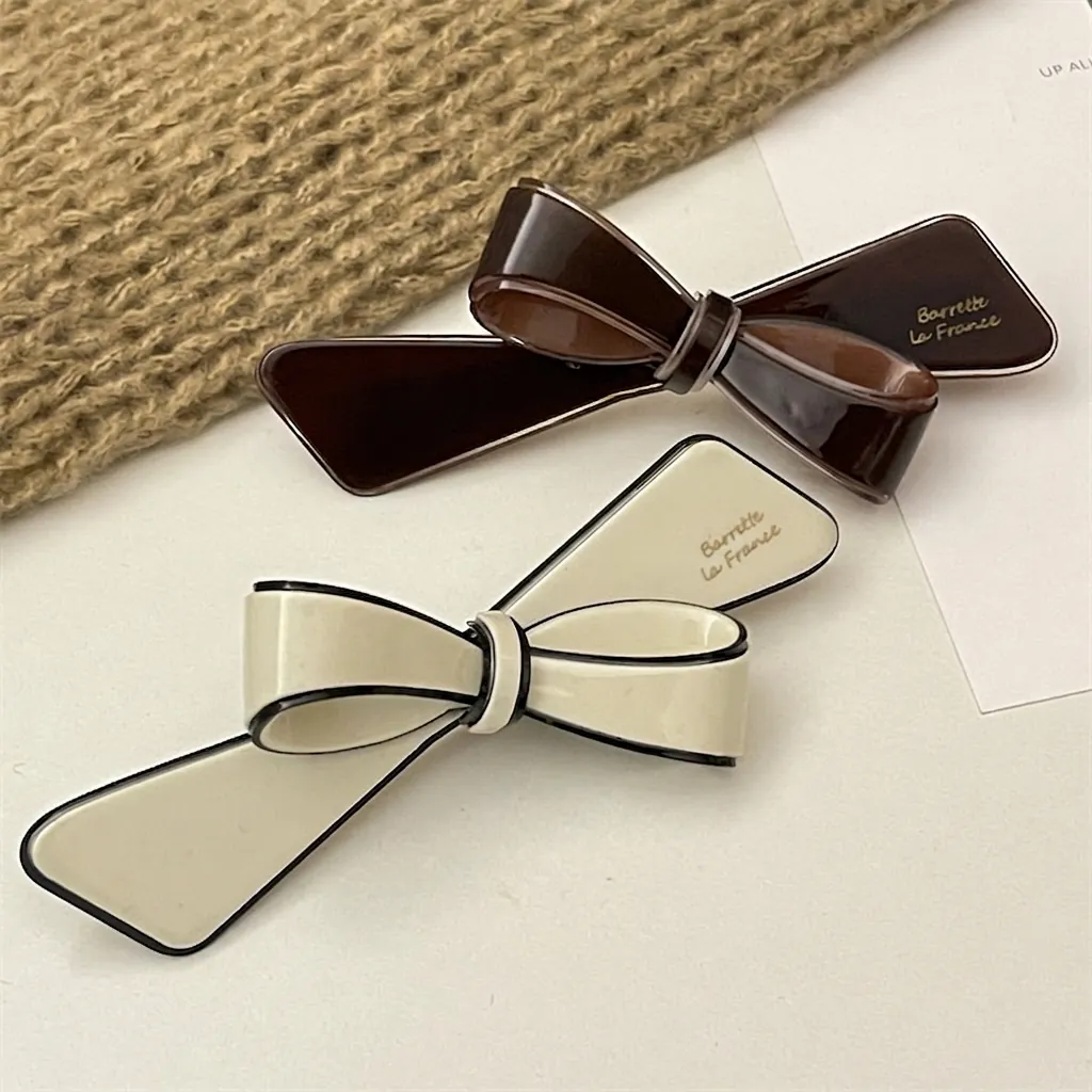 French Vintage Bow Hair Clip Acetate High Gloss Three Dimensional Duckbill Barrette Elegant Hairpin For Women