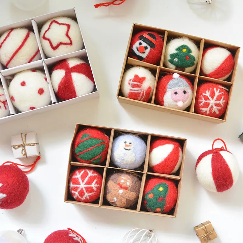 Handmade Wool Felt Christmas Decoration Balls Ornaments With Snowman Santa Gingerbread Man For Holiday Tree Decor