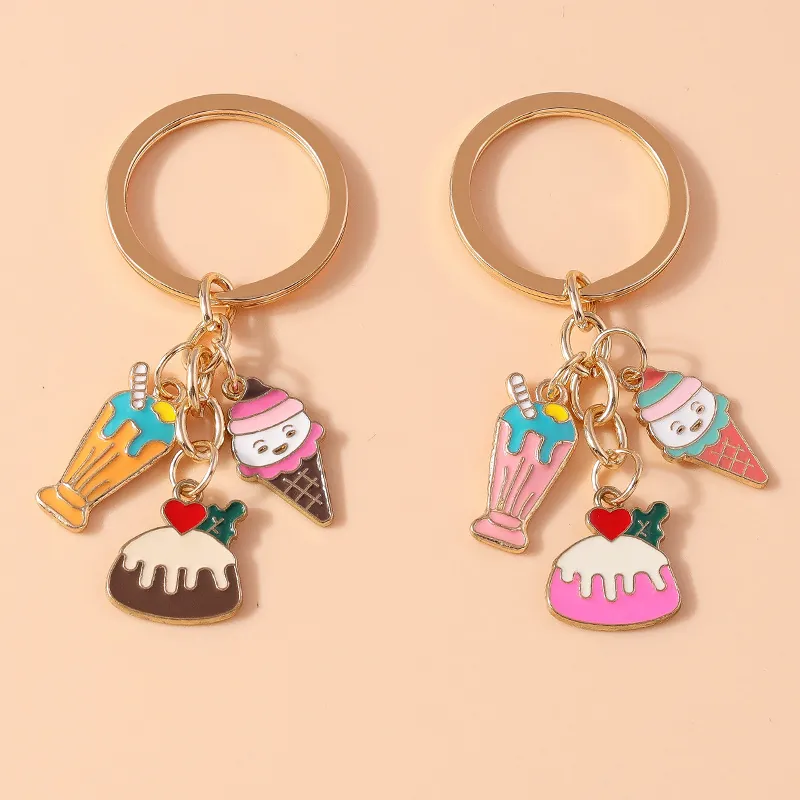 Dessert Schlüsselanhänger Zinklegierung Emaille Kuchen Eiscreme Milchshake Anhänger Tasche Charm Süß Cartoon Geschenk
