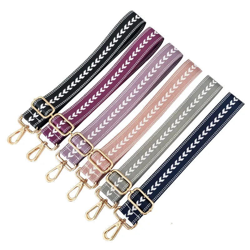 Wide Adjustable Bag Strap Replacement Nylon Fabric Chevron Pattern Crossbody Shoulder Belt Colorful Metal Hardware