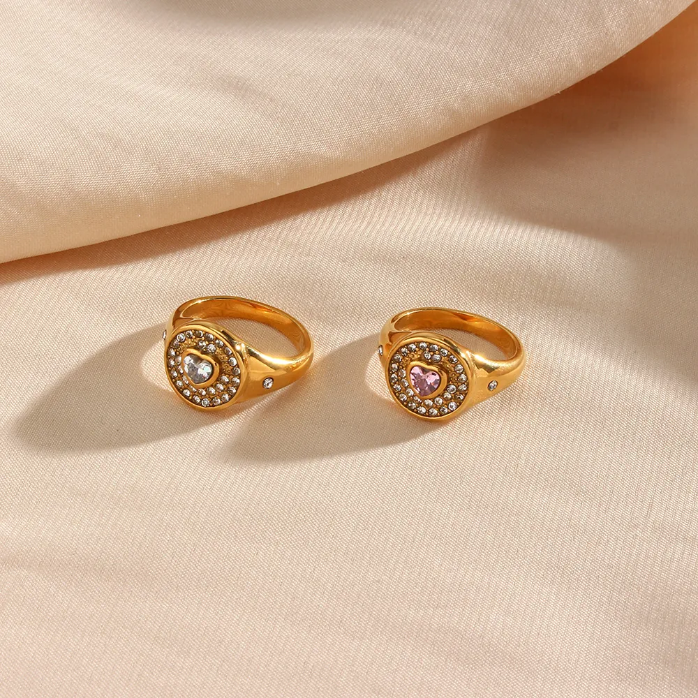 Anillo de Corazón de Acero Inoxidable Chapado en Oro con Circonia para Mujer Anillo de Dedo Geométrico de Strass Regalo