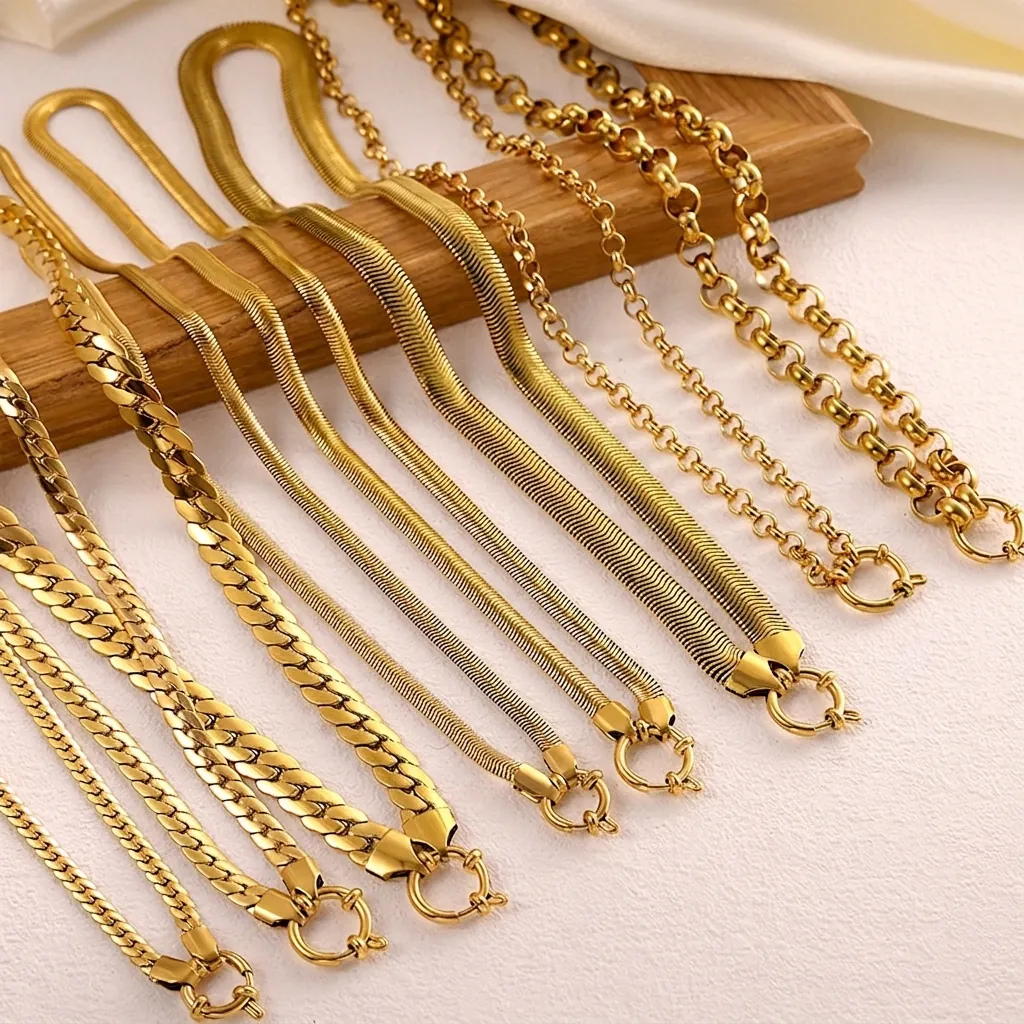 14K Gold Plated Stainless Steel Snake Curb Round Link Chain Necklace For Women Men Minimalist DIY Jewelry Accessory Necklace