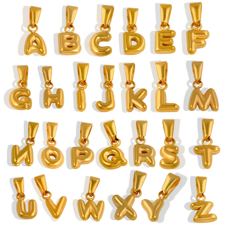 Bubble Letter Pendant Stainless Steel 18K Gold Plated Mini 3D Alphabet Initial Charm DIY Jewelry Finding For Women