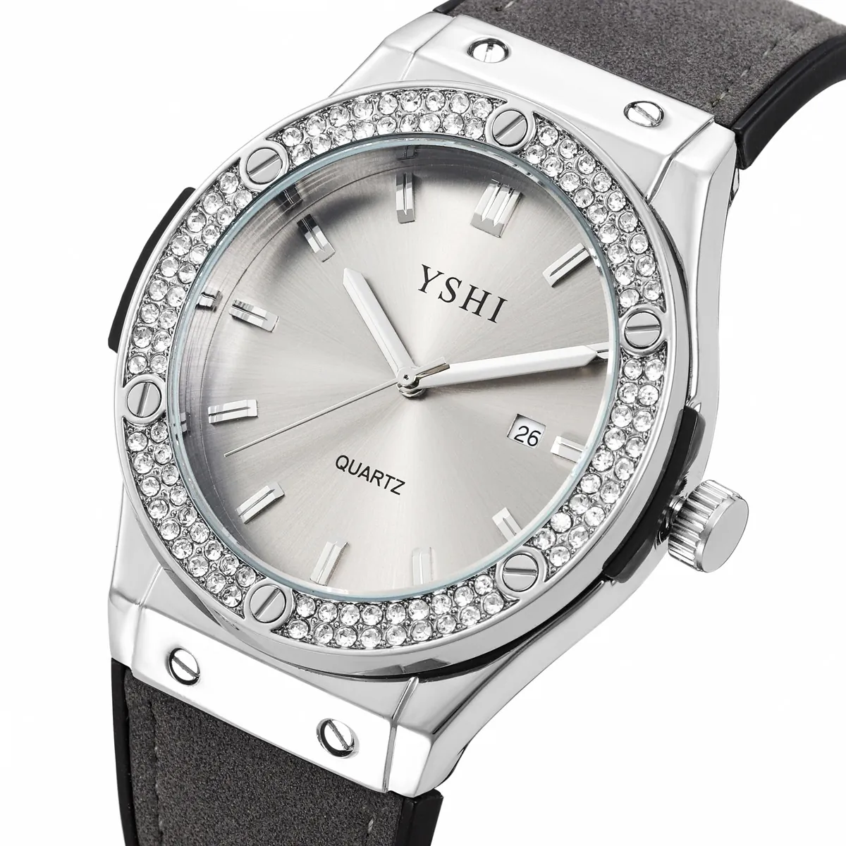 Luxury Women Quartz Watch Rhinestone Bezel Tonneau Dial Date Display Fashion Bling Alloy Wristwatch Ladies
