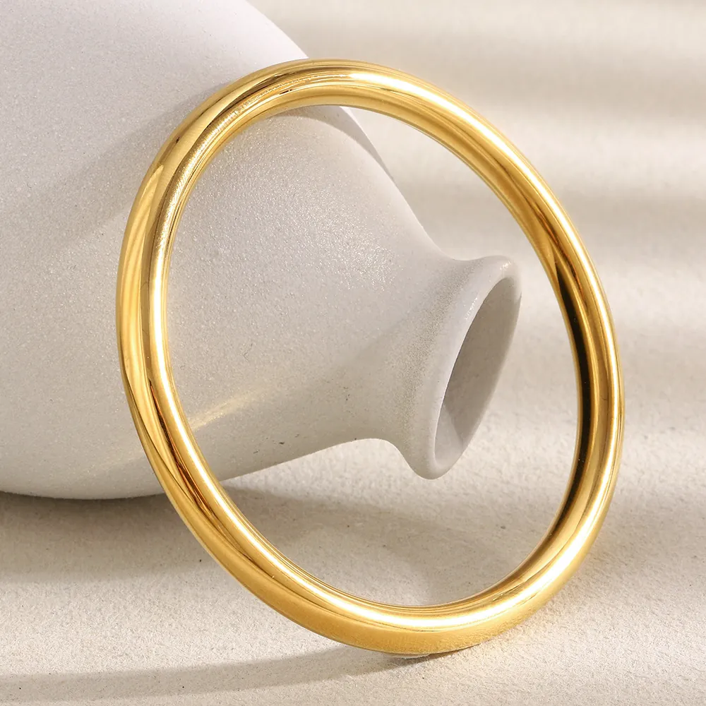 Bracelet Jonc Géométrique Minimaliste Acier Inoxydable Plaqué Or 18K Poli Miroir Creux Bijou Main Pour Femme