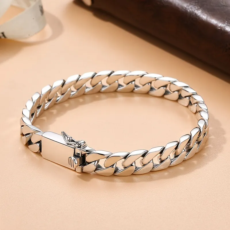 Miami Cuban Link Chain Bracelet Alloy Silver Color Box Clasp Hip Hop Classic Fashion Jewelry For Men