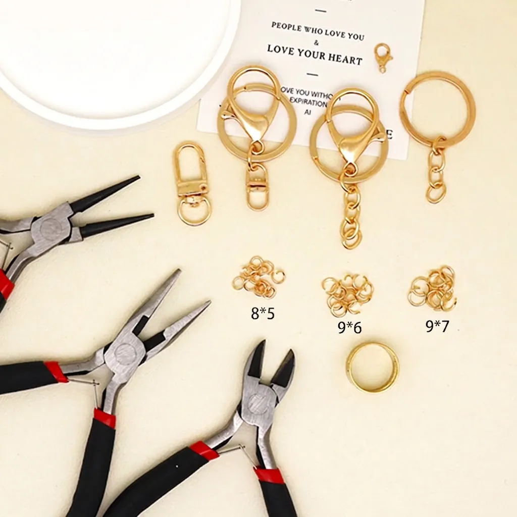 Metal Lobster Clasps Jump Rings Keyrings And Pliers DIY Jewelry Keychain Making Handcrafted Tools Accessory