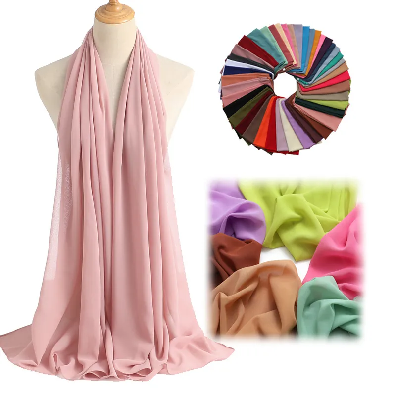 Solid Color Artificial Pearl Chiffon Scarf For Women Lightweight Rectangular Shawl Hijab Soft Breathable Wrap Fashion Accessory