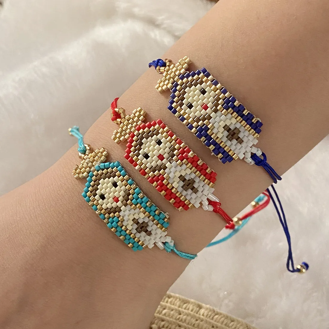 Bracciale Intrecciato A Mano Perline Di Vetro Corda Regolabile Motivo Personaggi Dei Cartoni Animati Gioielli