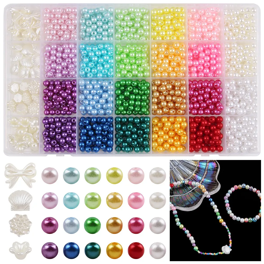 DIY Jewelry Making Bead Kit Mixed Colors ABS Imitation Artificial Pearl Boxed For Necklace Bracelet Handmade Crafting Accessories