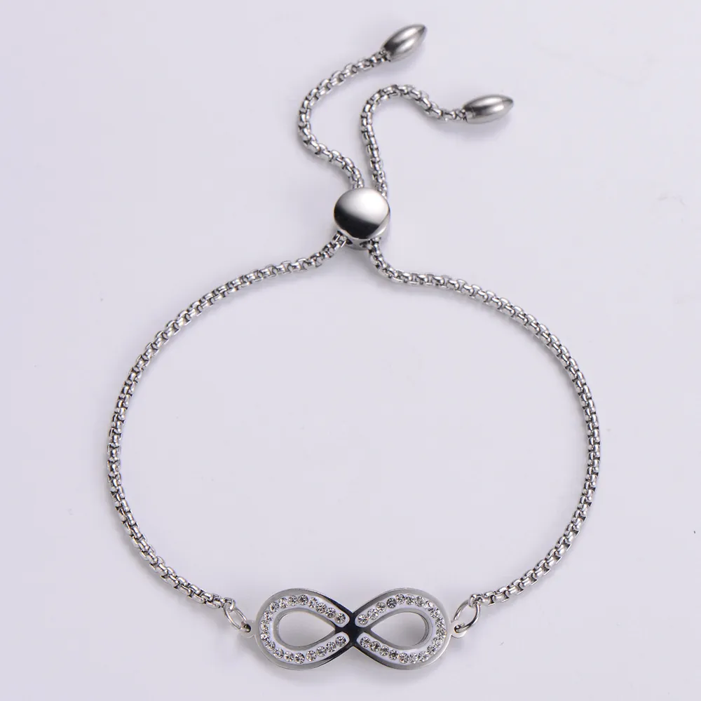 Bracelet Infini En Acier Inoxydable Avec Strass Réglable Chaîne De Boîte Bijoux De Mode Minimaliste Pour Femmes Argent