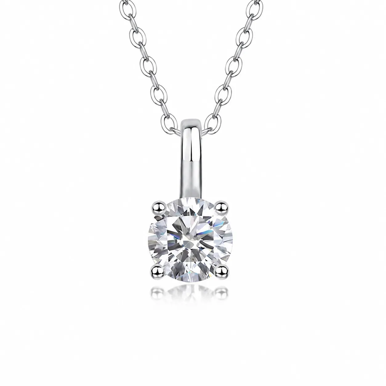 925 Sterling Silver Moissanite Pendant Necklace Round Cut Solitaire 1ct Lab Diamond Four-Prong Plated White Gold Jewelry