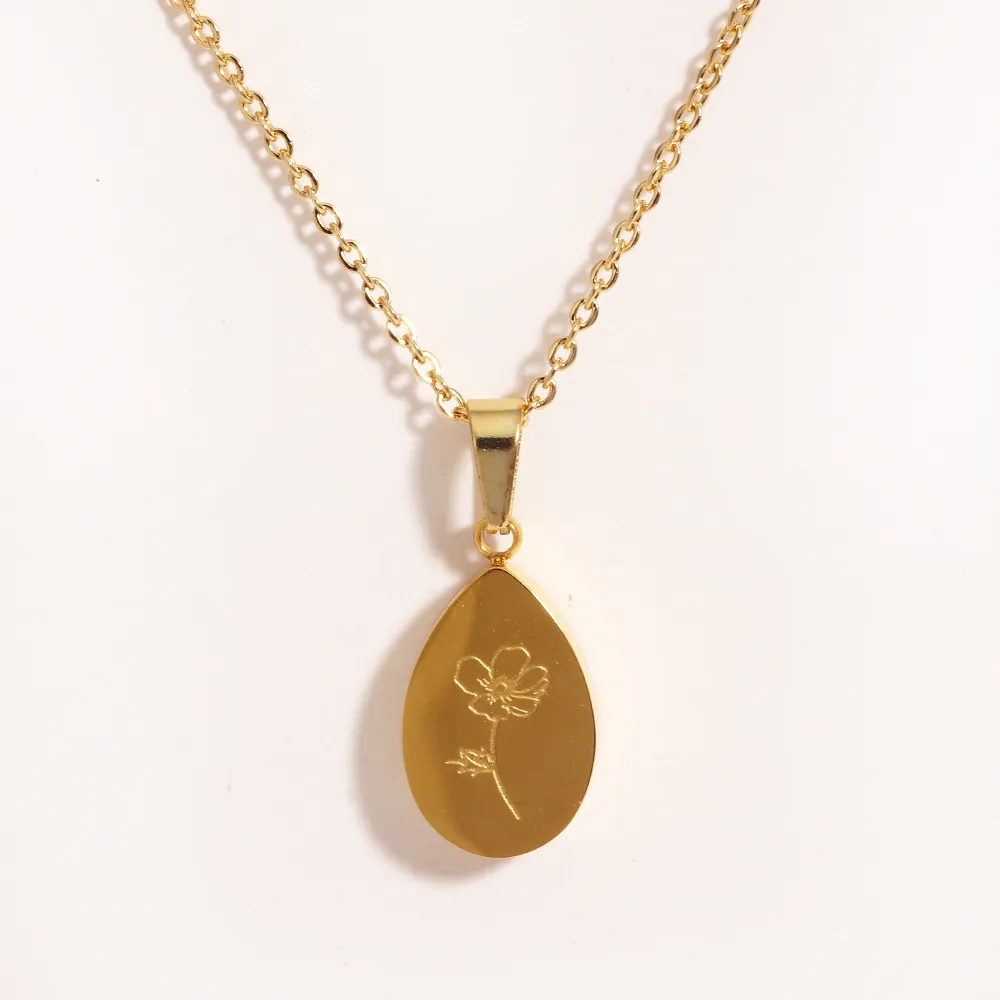 Collier Pendentif Goutte D'eau Fleur Acier Titane Style Rétro Français Ins Rose Gravée Pour Femmes