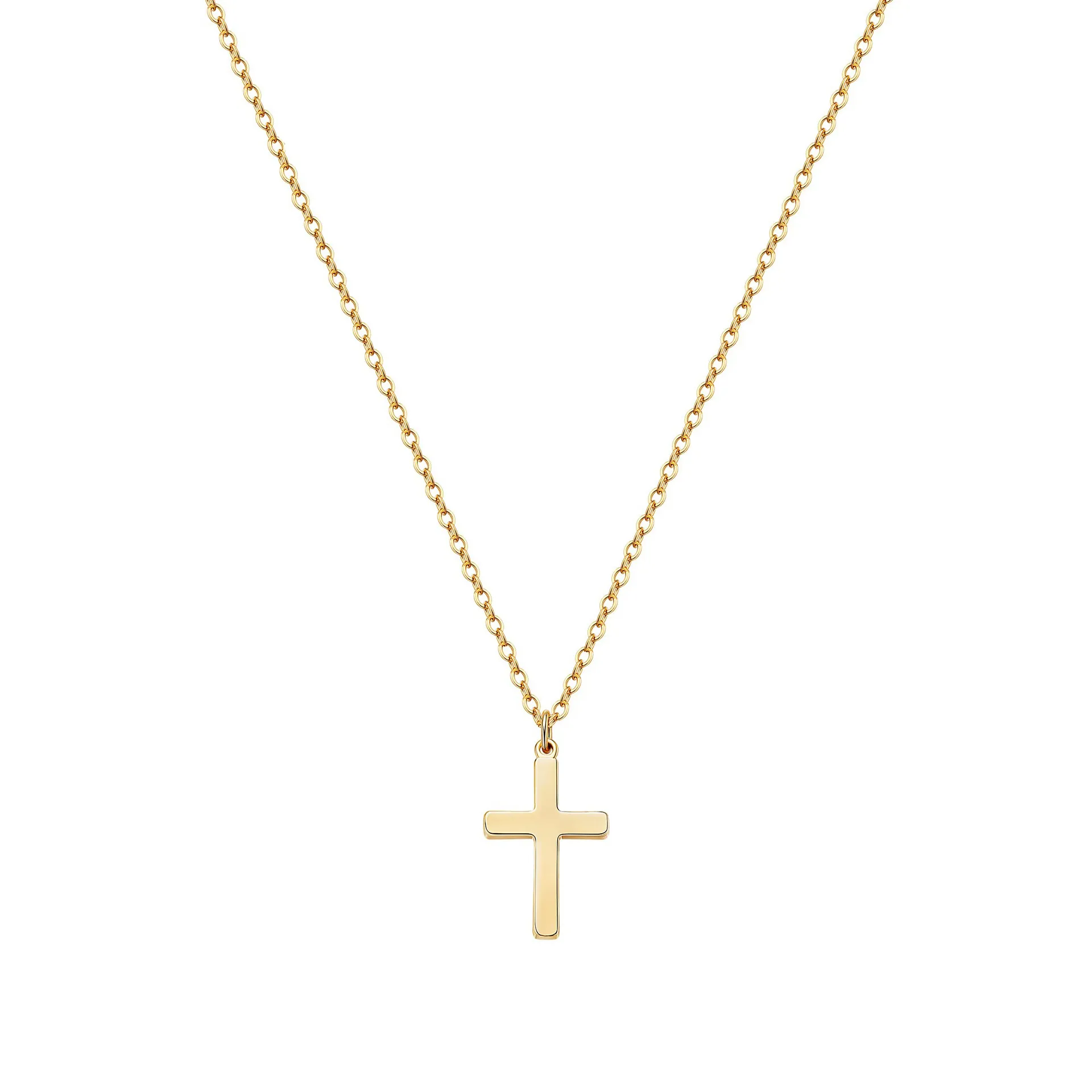 Minimalist Cross Pendant Necklace Stainless Steel 18K Gold Plated Simple Polished Adjustable Chain Fashion Jewelry Unisex