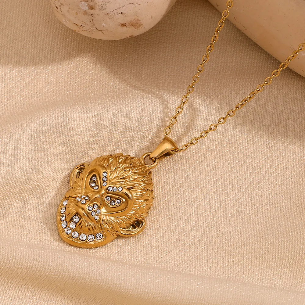 Collier Pendentif Tête De Singe Acier Inoxydable Plaqué Or 18K Avec Strass Bijoux Style Hip Hop Punk Pour Hommes Femmes