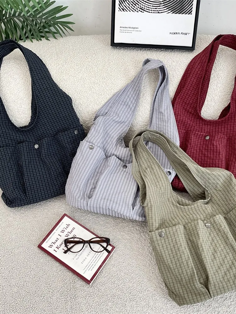 Gingham Nylon Tragetasche Große Kapazität Multi Tasche Schultertasche Für Frauen Koreanischen Stil Pendeln