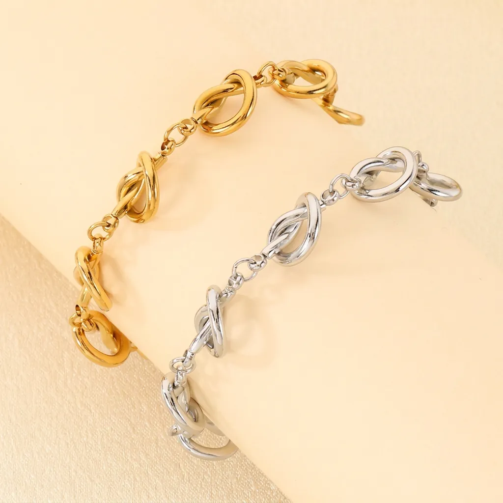 Bracelet Noué En Acier Inoxydable Plaqué Or 18K Torsadé Géométrique Minimaliste Chaîne Réglable Pour Femmes Bijoux