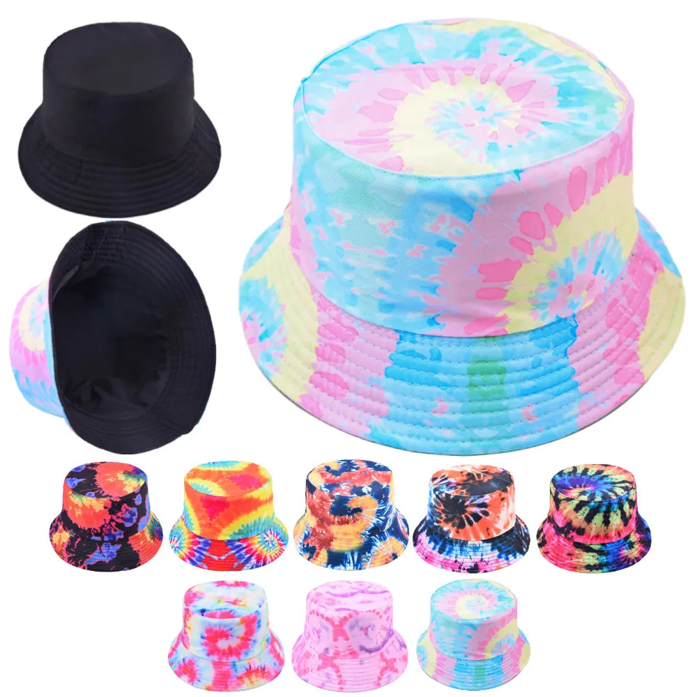 Chapeau Bob Tie Dye En Coton Lavé Réversible Protection Solaire Extérieur Streetwear Hip Hop Unisexe