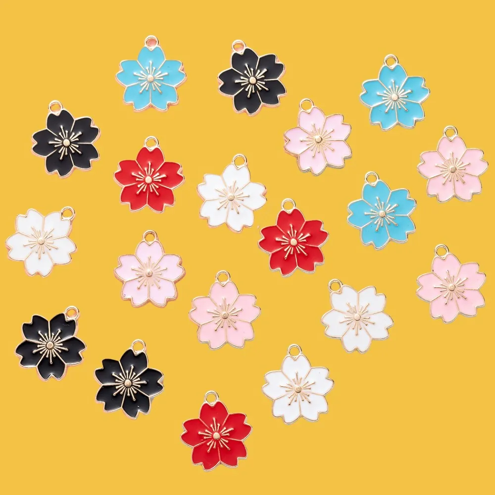 Sakura Flower Charms Enamel Drip Oil Alloy Pendants For DIY Jewelry Making Necklaces Bracelets Phone Charms