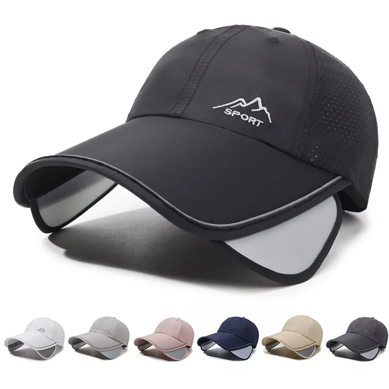 Quick Drying Baseball Cap Polyester Breathable Mesh Sun Protection With Retractable Side Brims Outdoor Sports Unisex