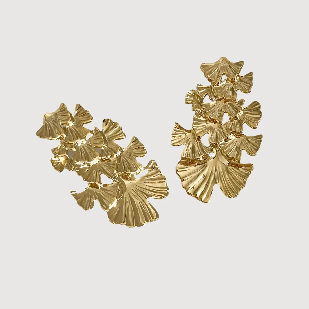 Vintage Stainless Steel Gold Plated Ginkgo Leaf Dangle Earrings For Women Stacked Botanical Floral Jewelry Accessories
