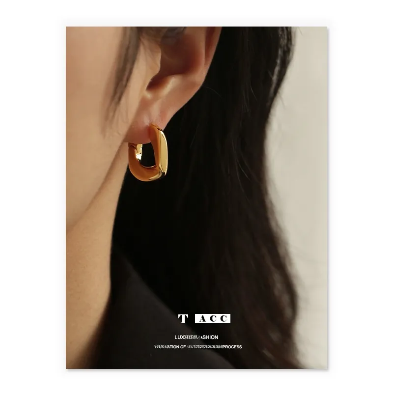 Minimalist Brass 18K Gold Plated Irregular Geometric Hoop Earrings With 925 Sterling Silver Earring Post For Women Fashion Jewelry