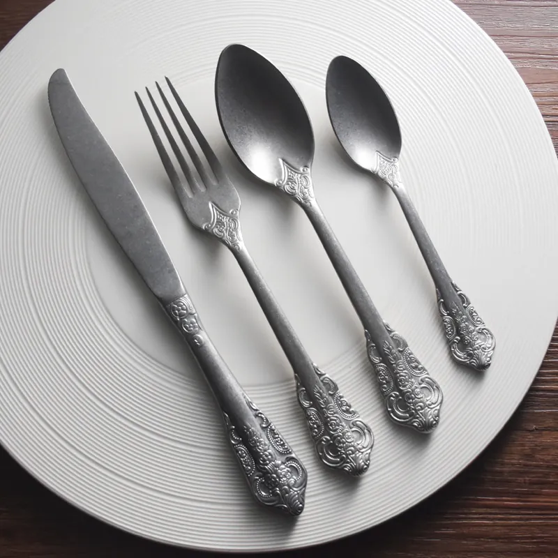 Vintage Relief 304 Stainless Steel Flatware Elegant Antique Style Dinnerware For Steak Table Service