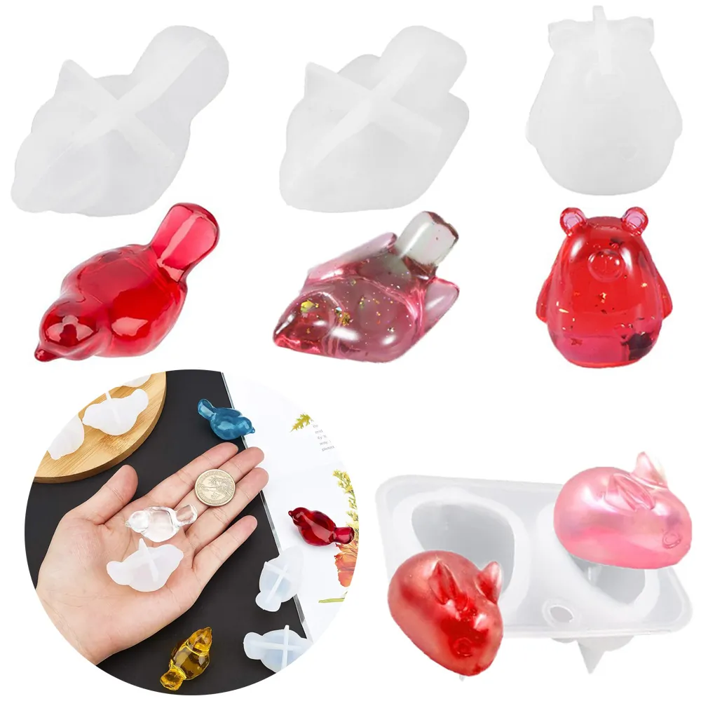 Stampo In Silicone Animale Realistico Uccello Orso Coniglio Scimmia Delfino Mucca Forme 3D Fai Da Te Resina Torta