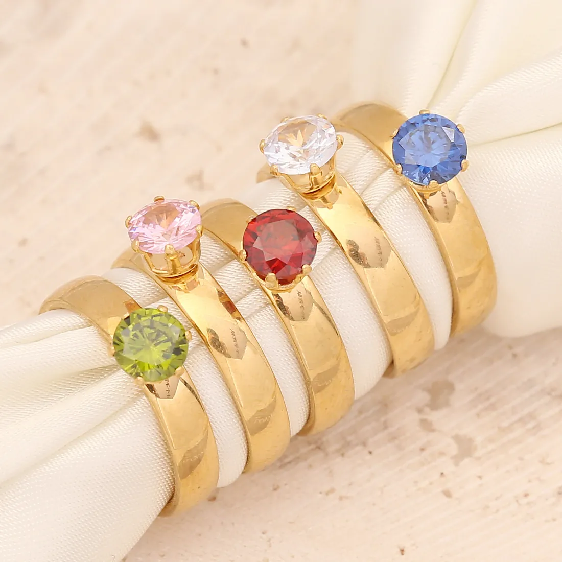Bague En Acier Inoxydable Pierre Gemme Ronde Colorée Plaqué Or Style Ins Minimaliste Bijoux Pour Femmes