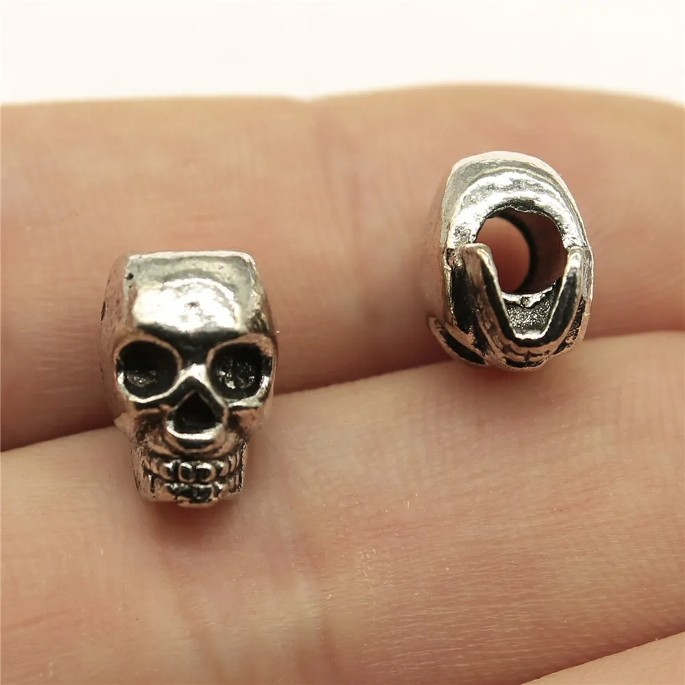 Perles Tête De Mort En Alliage Rétro Gothique Grand Trou Pour Dreadlocks Cheveux Bijoux DIY Bracelet