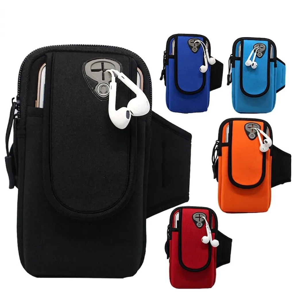 Fascia Da Braccio Sportiva Per Telefono Neoprene Impermeabile Doppia Cerniera Con Foro Per Cuffie Per Corsa Fitness Uomo Donna
