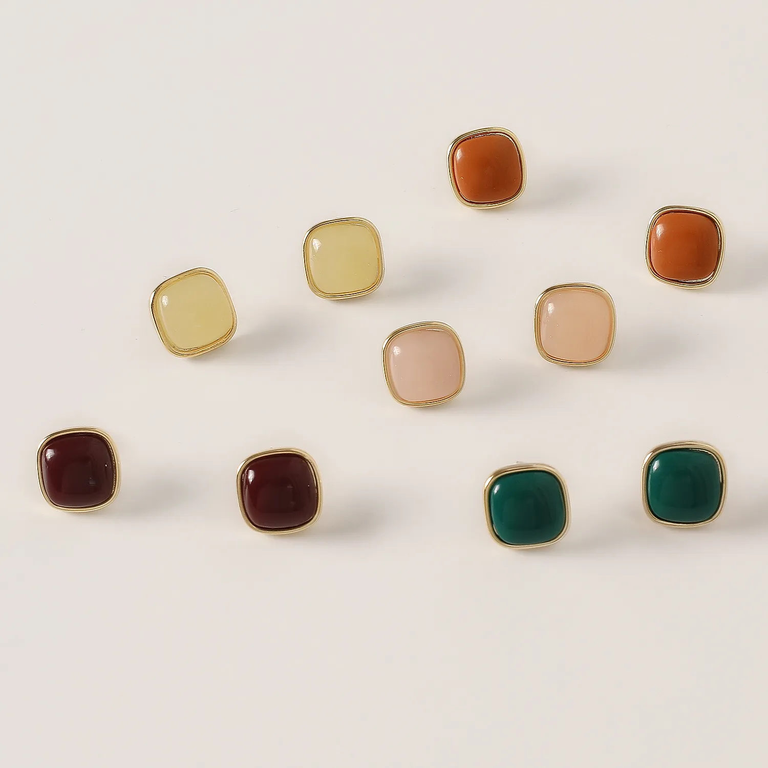 Geometric Square Stud Earrings With Alloy Resin And 925 Sterling Silver Earring Post Retro Chic Style For Women