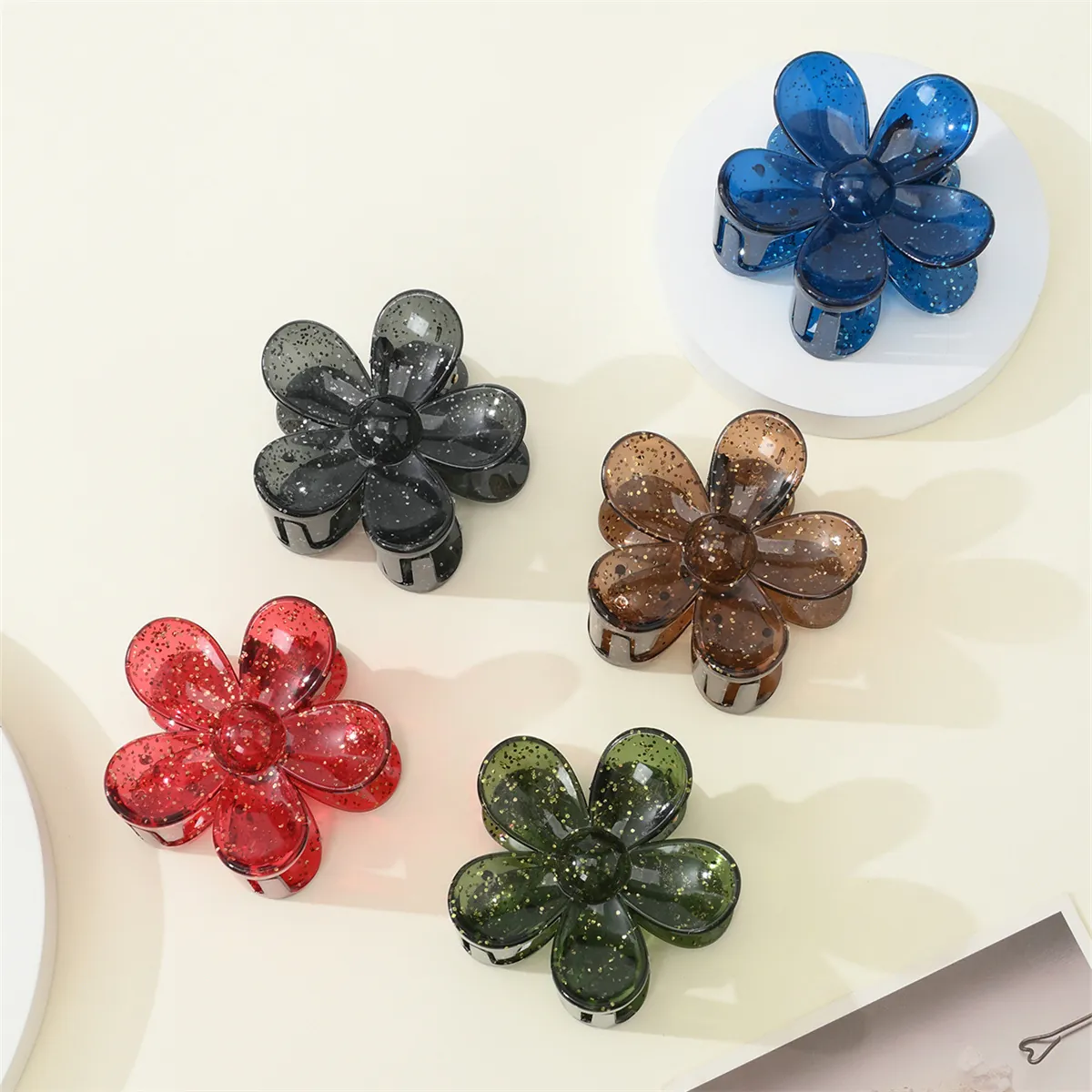 Flower Hair Claw Clip Semi Transparent Resin Glitter Floral Hair Accessory Fashion Elegant For Women Girls