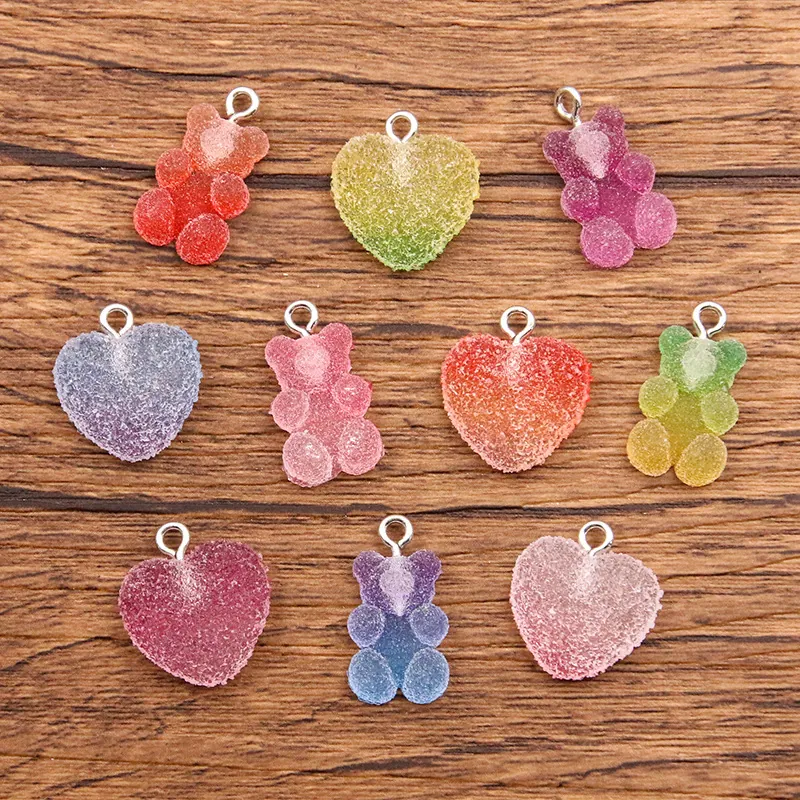 Breloques Pendentifs Ours Cœur Étoile Résine Dépolie Dégradé Couleurs Bonbons Avec Boucle Métallique Pour Bijoux DIY