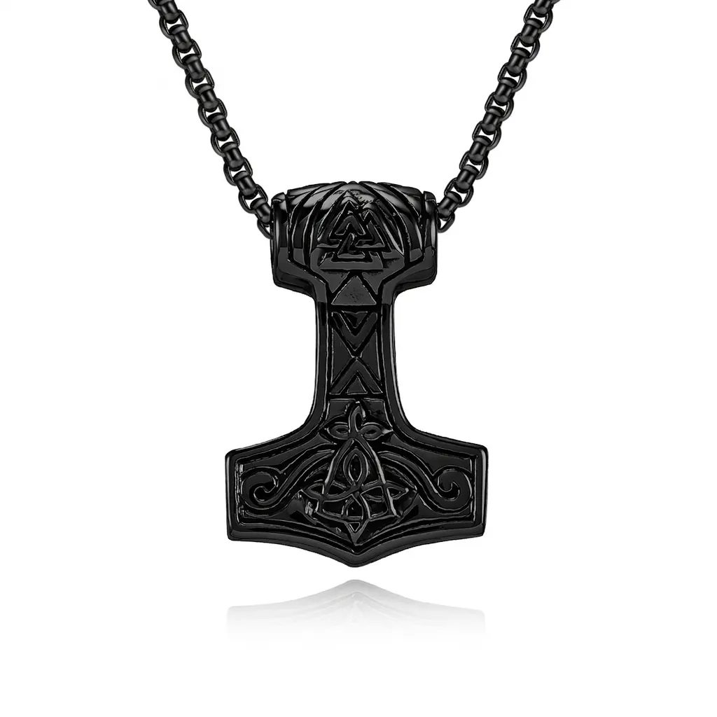 Viking Mjolnir Thor's Hammer Necklace For Men Stainless Steel Valknut Celtic Knot Pendant Nordic Retro Jewelry Gift