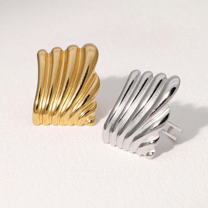Anello Aperto Geometrico In Acciaio Inossidabile Texture Ondulata Piegghettato Regolabile Gioielli Minimalisti Di Alta Gamma Donne