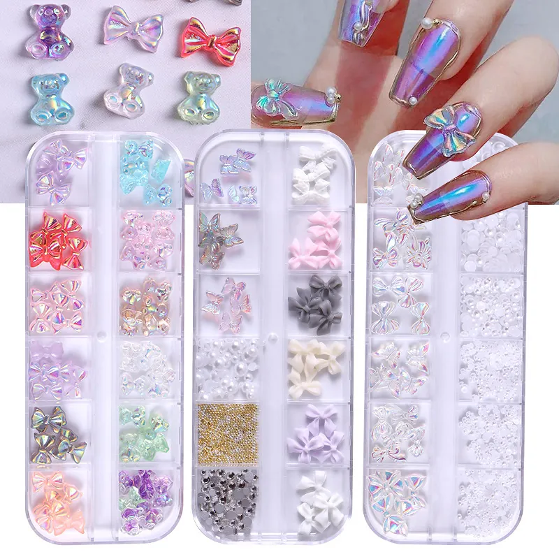 Nail Art Charms Resin Butterfly Bowknot Bear Aurora Crystal Rhinestones Decorations For Manicure DIY Beauty Accessory