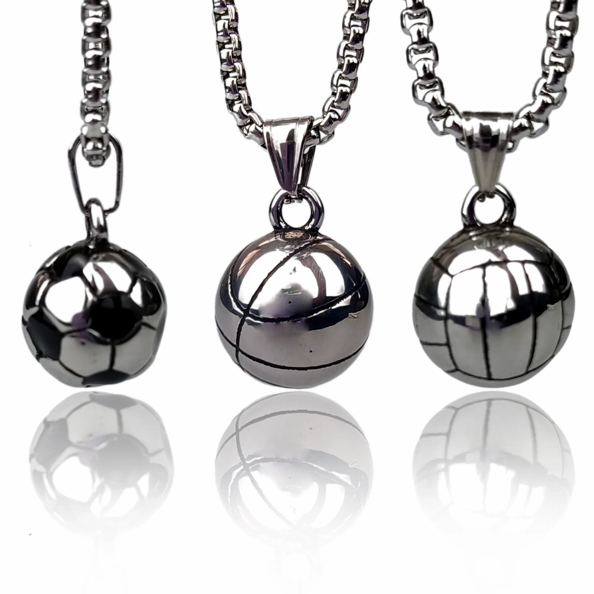 Vintage Edelstahl Sportball Anhänger Halskette Für Herren Damen Poliert Volleyball Fußball Basketball Anhänger Schmuck Geschenk