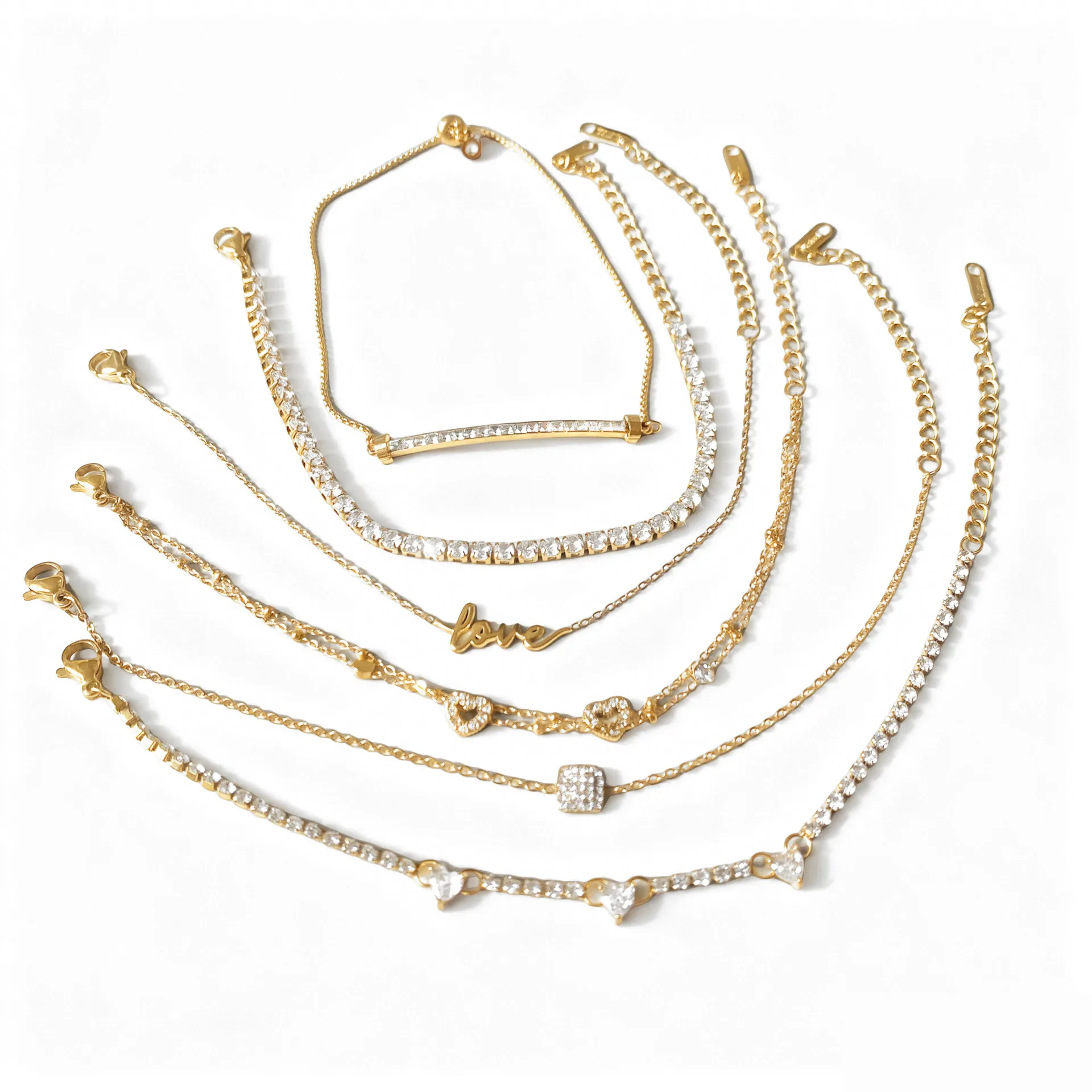 Goldbeschichtetes Edelstahl Zirkonia Armband Herz Liebe Buchstabe Verstellbare Tenniskette Luxus Schmuck Damen Geschenk