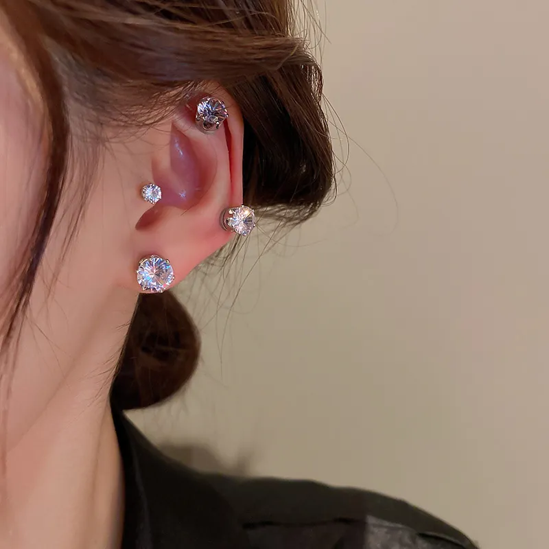 Runde Zirkonia Magnetische Ohrclips Ohne Ohrloch Legierung Minimalistischer Modeschmuck Für Damen