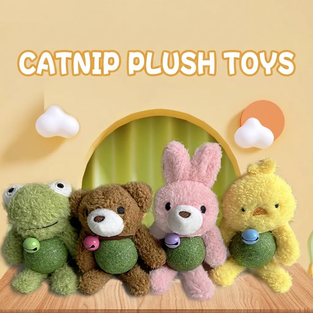 Plush Catnip Ball Toy With Bell Interactive Teething For Kittens Animal Shaped Bear Duck Novelty
