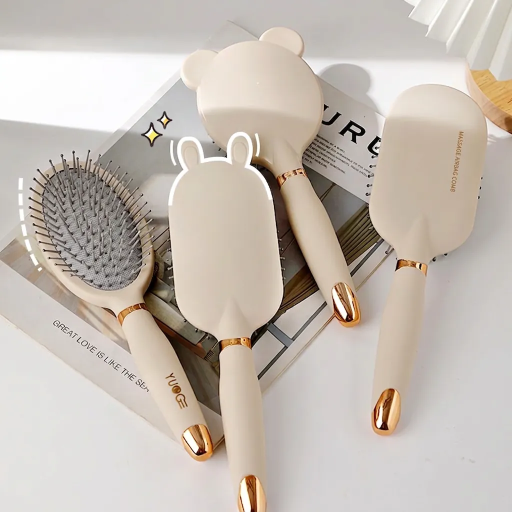 Massage Hair Brush Air Cushion Detangling Comb Scalp Massage Hollow Vented Design Cute Bear Rabbit Ears For Women Girls