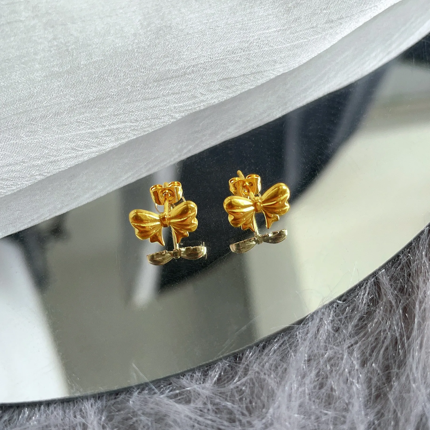 Elegant Bowknot Stud Earrings Titanium Steel Gold Plated Minimalist Sweet Aesthetic Jewelry Gift For Women