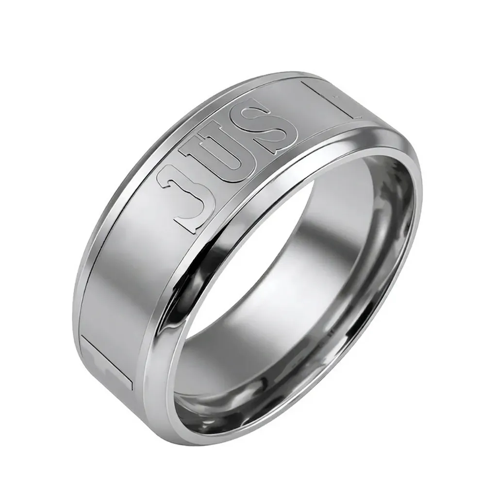 Stainless Steel Men Band Ring Engraved Letter Polished Metal Punk Style Fashion Jewelry Minimalist Hand Accessory
