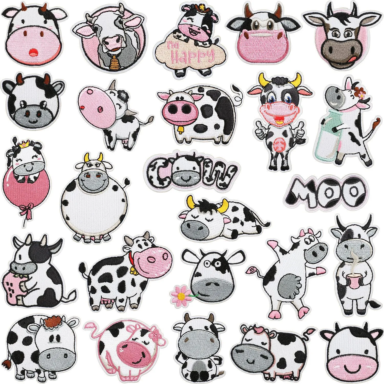 Toppe Ricamate Mucca Cartone Animato Carino Tessuto Poliestere Applique Cucito DIY Per Decorazione Vestiti Borse Motivo Animale