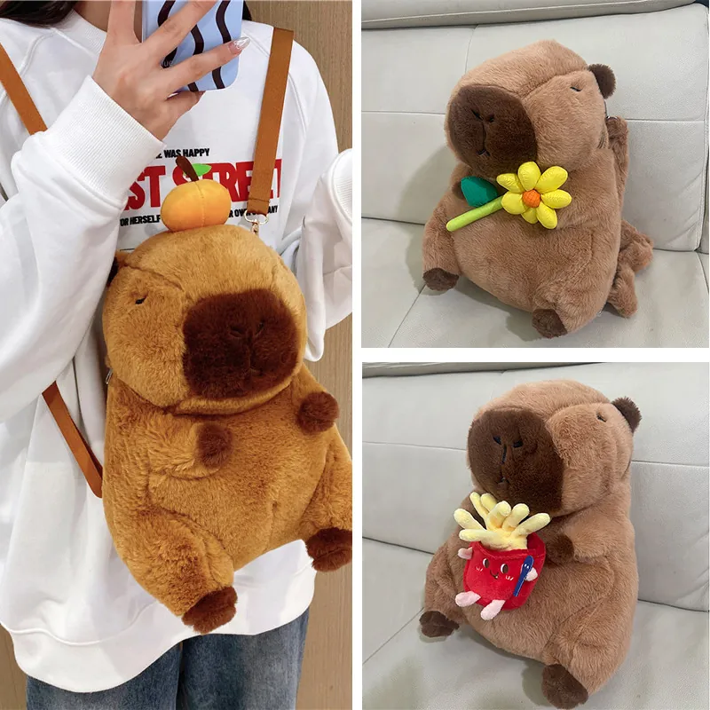 Cute Capybara Plush Backpack Crossbody Bag Soft Animal Shape Toy Bag With Adjustable Strap For Kids Girls Women