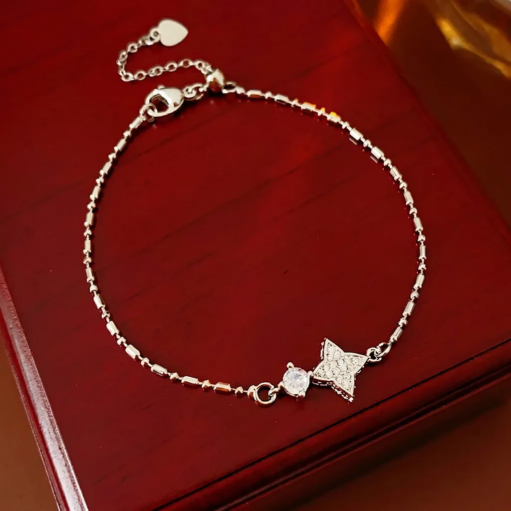 Bracelet Charm Étoile Élégant Cuivre Zircone Chaîne Réglable Coulissante Bijoux Style Coréen Pour Femmes Ton Argent