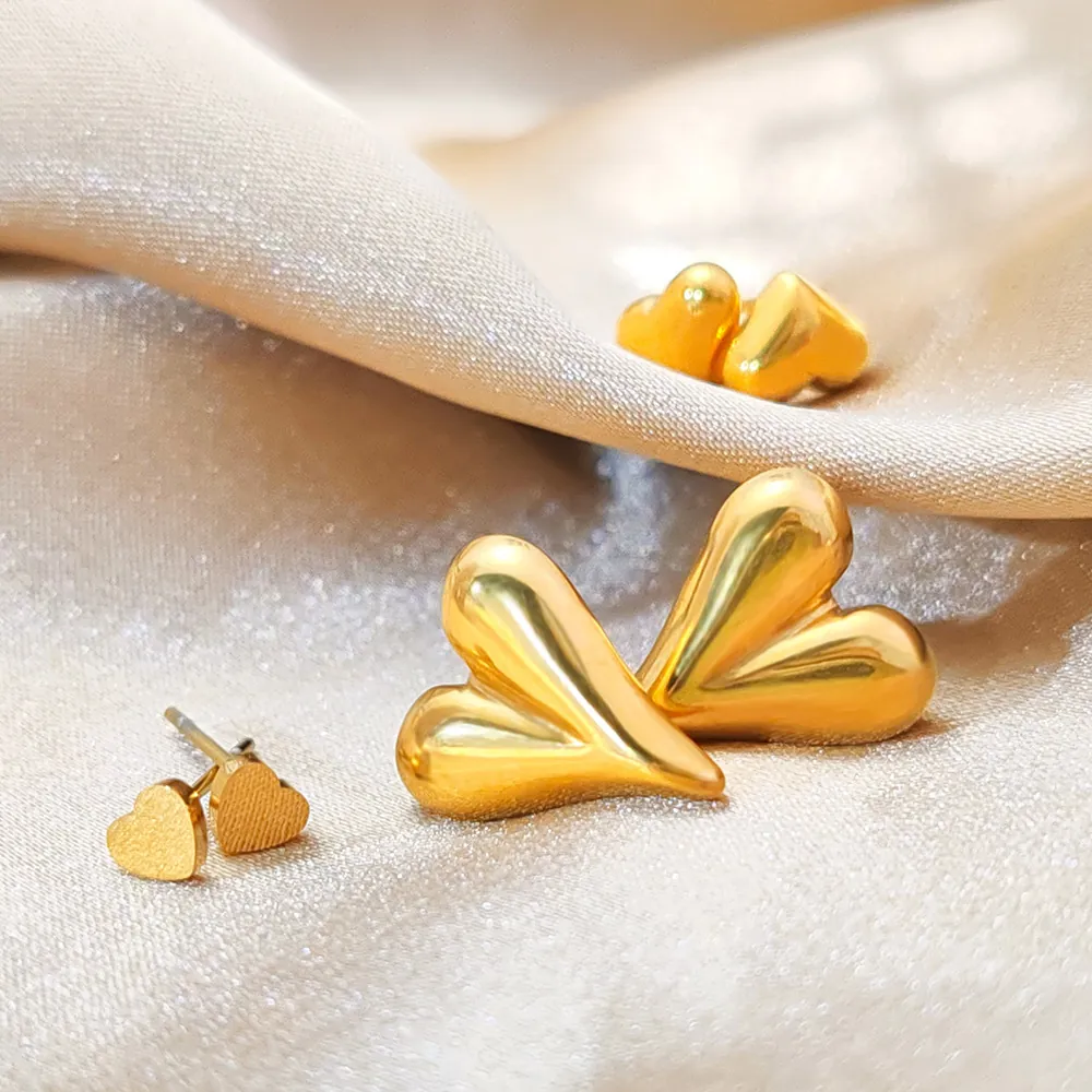 Minimalist Heart Stud Earrings Gold Plated Stainless Steel Polished Trendy Jewelry For Women Girls