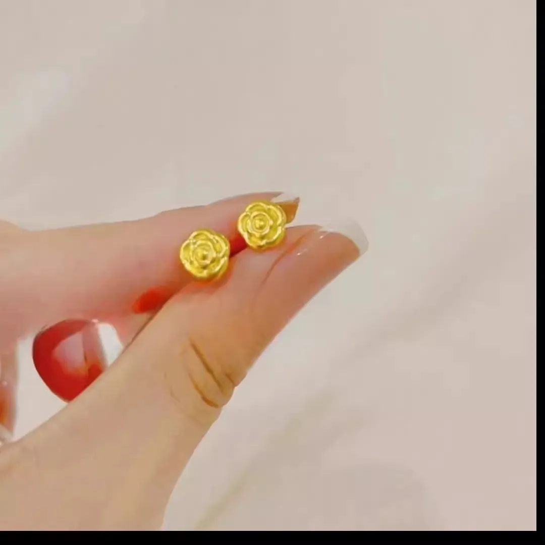 Rose Flower Stud Earrings Stainless Steel Screw Back Camellia Design Matte Gold Tiny Cartilage Earring For Women Fashion Jewelry