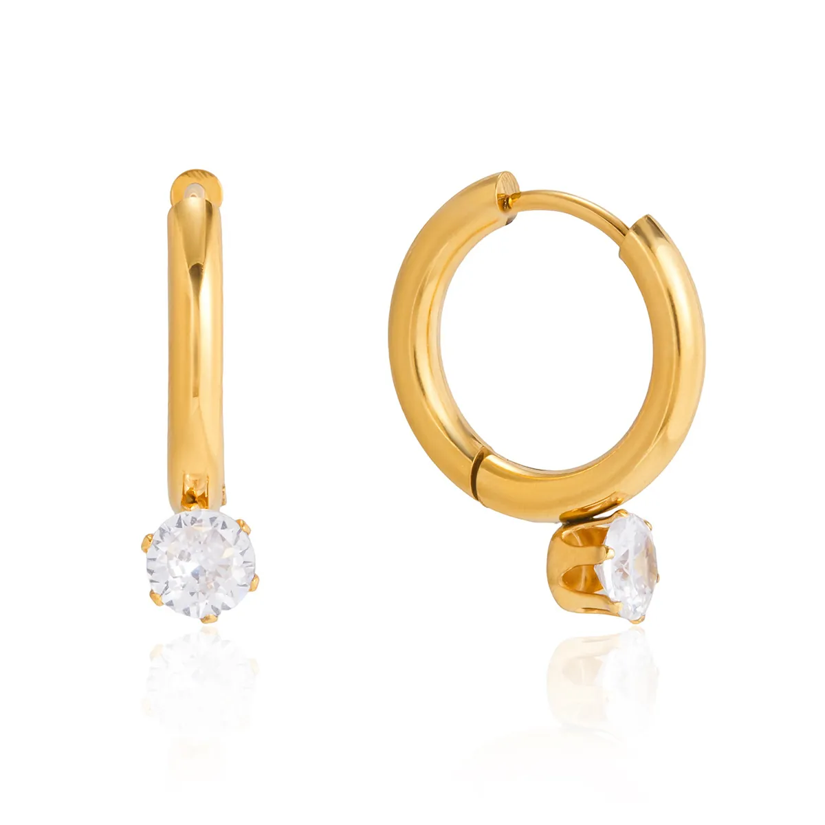 18K Vergoldet Edelstahl Rund Creolen Für Damen Luxus Zirkonia Hängeohrringe Hypoallergen Schmuck Geschenk